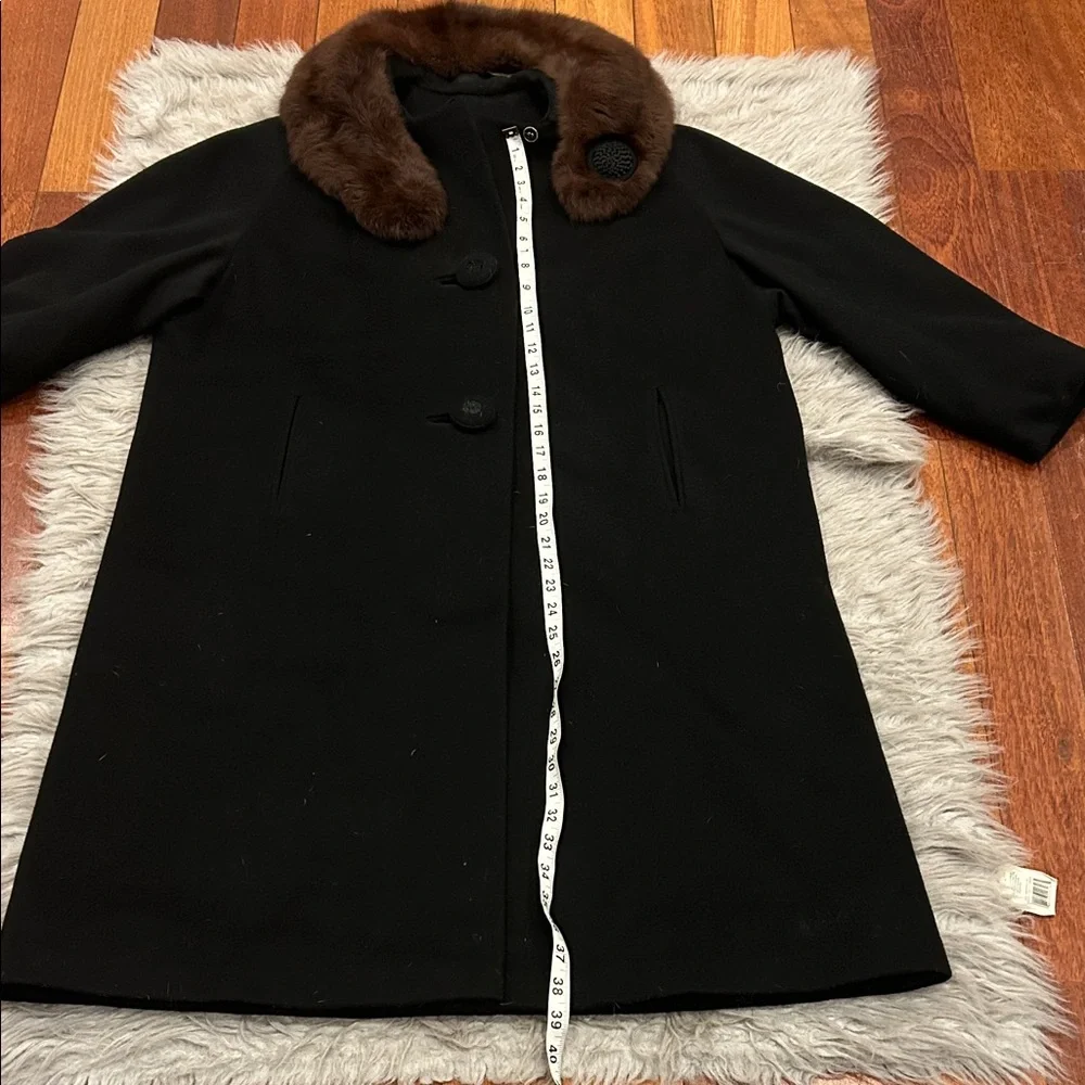 Carol Brent Vintage‎ black long wool coat with real fur collar